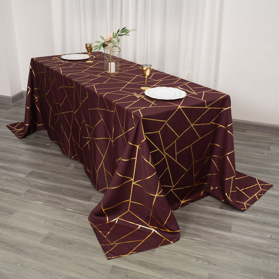 Standard Table Linen - Polyester, Geometric, Burgundy w/ Gold Foil