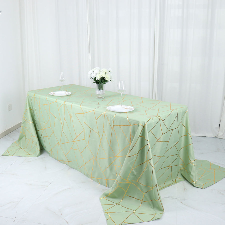 Standard Table Linen - Polyester, Geometric, Sage Green w/ Gold Foil