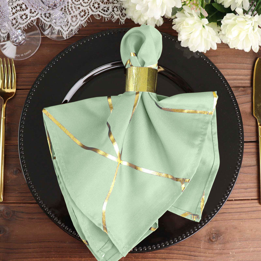 Standard Table Linen - Polyester, Geometric, Sage Green w/ Gold Foil