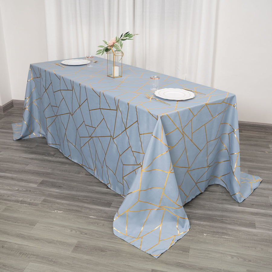 Standard Table Linen - Polyester, Geometric, Dusty Blue w/ Gold Foil