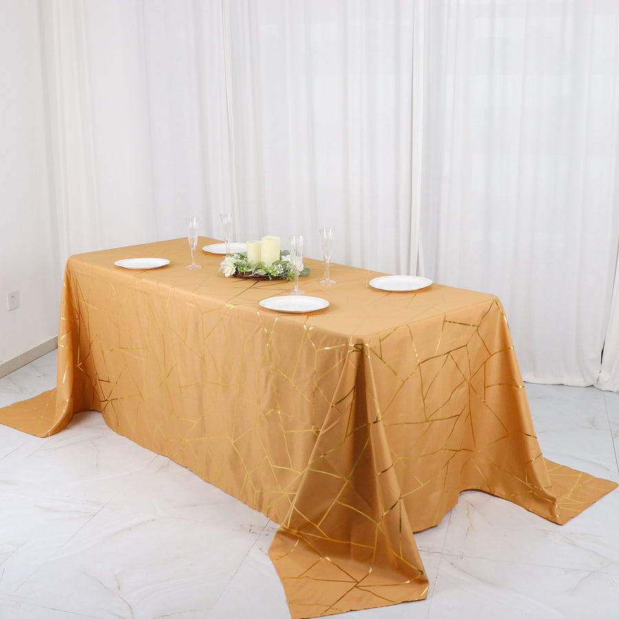 Standard Table Linen - Polyester, Geometric, Gold w/ Gold Foil