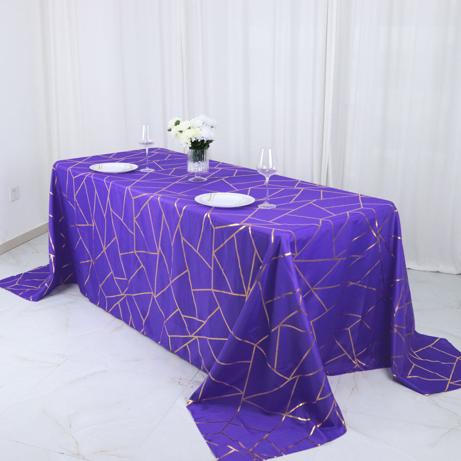 Standard Table Linen - Polyester, Geometric, Royal Purple w/ Gold Foil