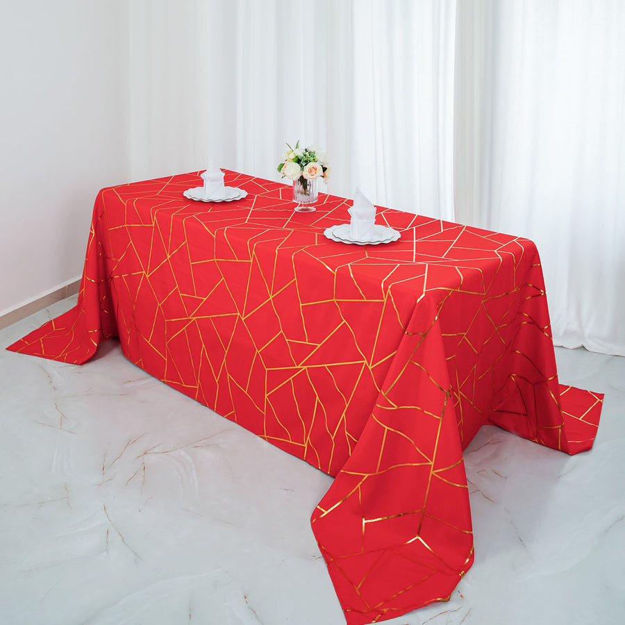 Standard Table Linen - Polyester, Geometric, Red w/ Gold Foil