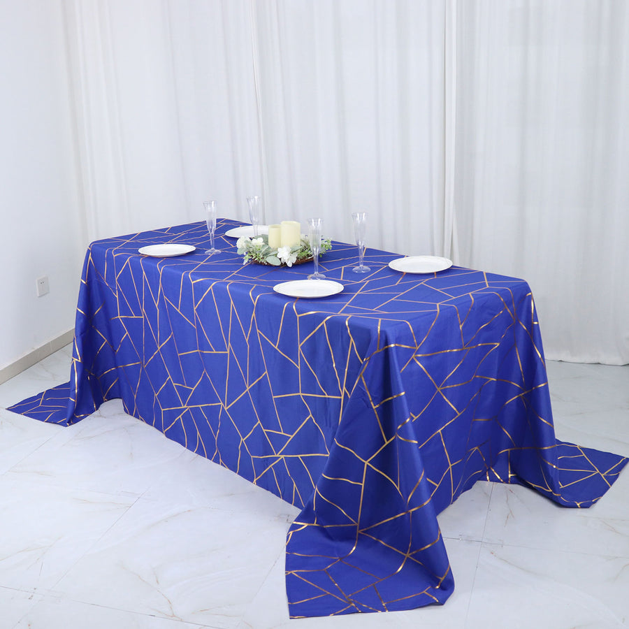 Standard Table Linen - Polyester, Geometric, Royal Blue w/ Gold Foil