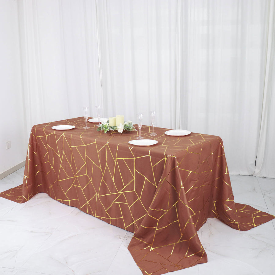 Standard Table Linen - Polyester, Geometric, Terracotta w/ Gold Foil