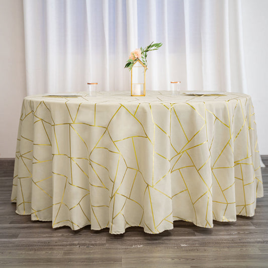 Standard Table Linen - Polyester, Geometric, Beige w/ Gold Foil