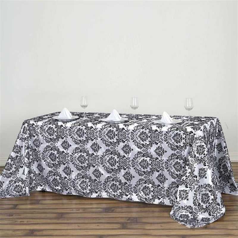 Specialty Table Linen - Velvet Taffeta, Black & White Damask