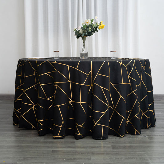 Standard Table Linen - Polyester, Geometric, Black w/ Gold Foil