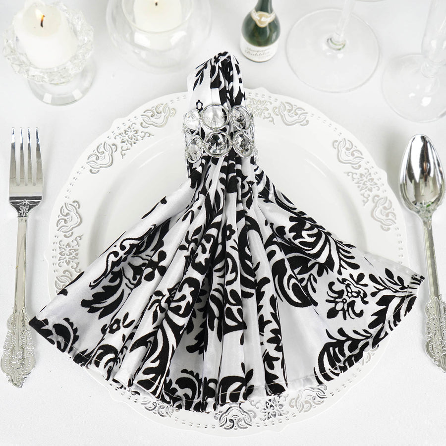 Specialty Table Linen - Velvet Taffeta, Black & White Damask