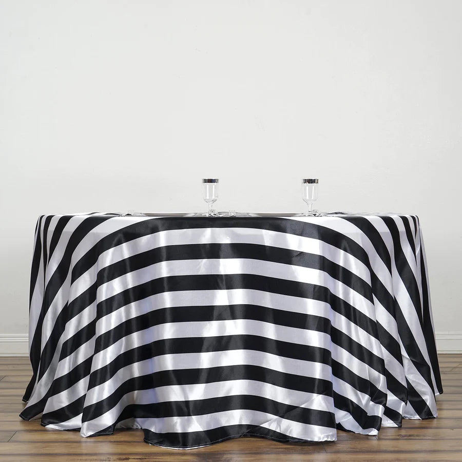 Specialty Table Linen - Satin, Black & White Stripe