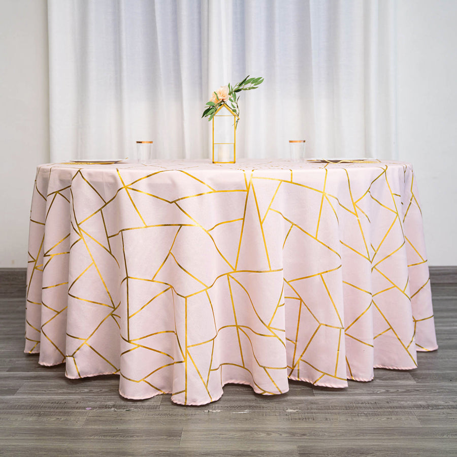 Standard Table Linen - Polyester, Geometric, Blush w/ Gold Foil