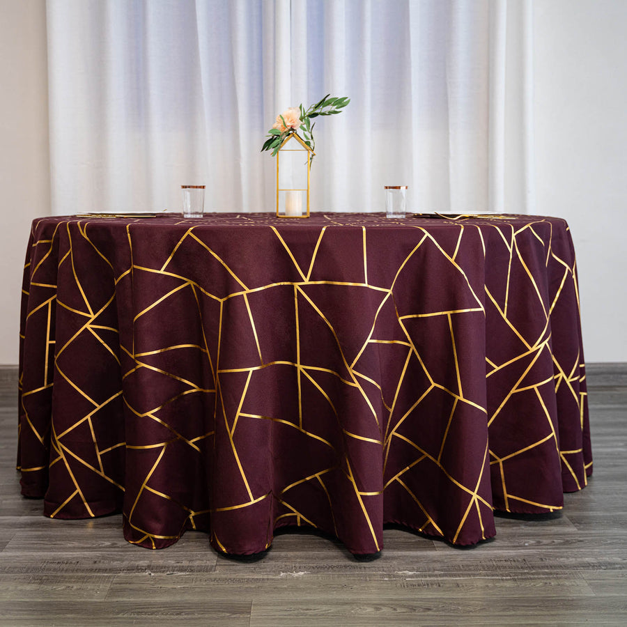 Standard Table Linen - Polyester, Geometric, Burgundy w/ Gold Foil