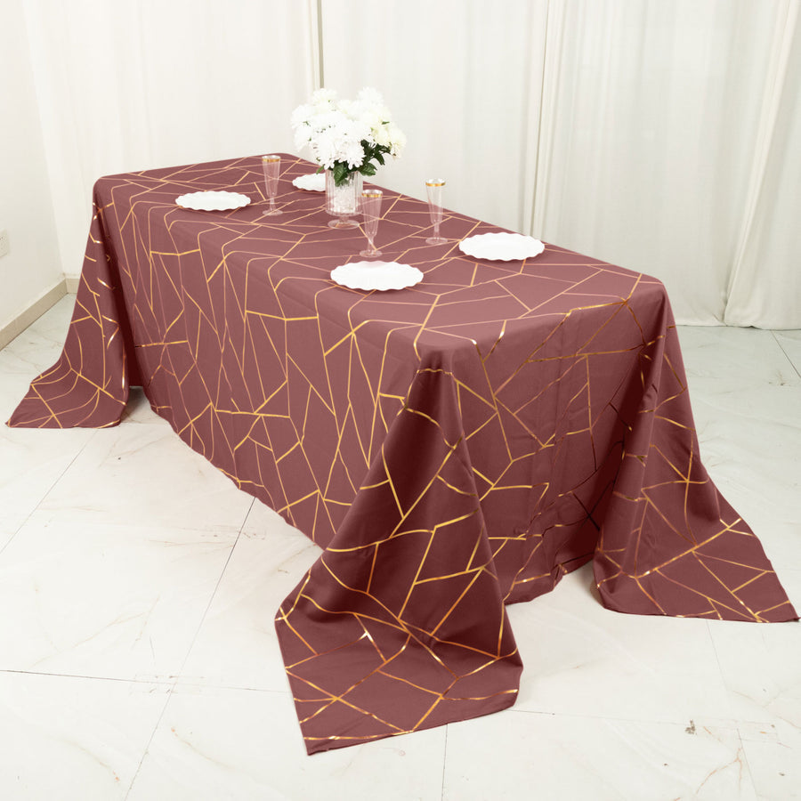 Standard Table Linen - Polyester, Geometric, Cinnamon Rose w/ Gold Foil