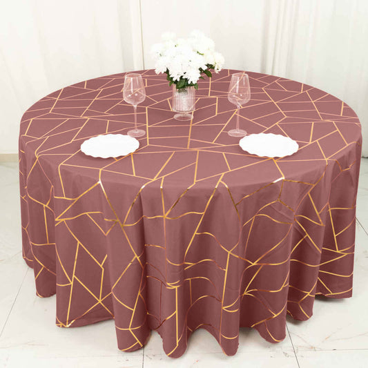 Standard Table Linen - Polyester, Geometric, Cinnamon Rose w/ Gold Foil