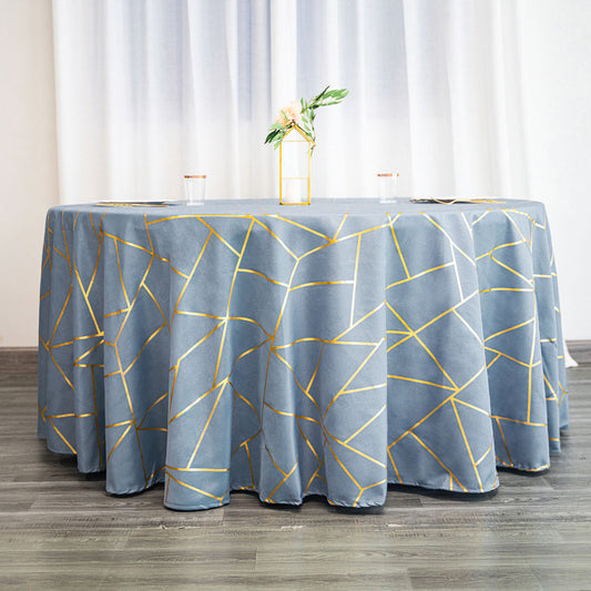 Standard Table Linen - Polyester, Geometric, Dusty Blue w/ Gold Foil