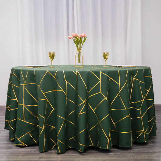 Standard Table Linen - Polyester, Geometric, Emerald Green w/ Gold Foil