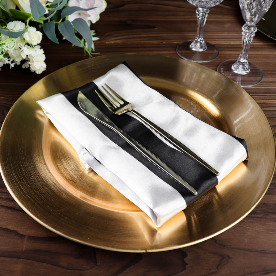 Specialty Table Linen - Satin, Black & White Stripe