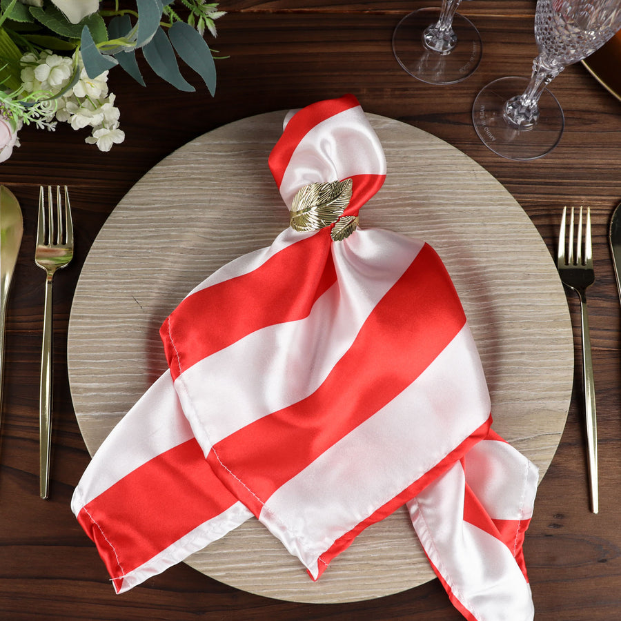 Specialty Table Linen - Satin, Red & White Stripe