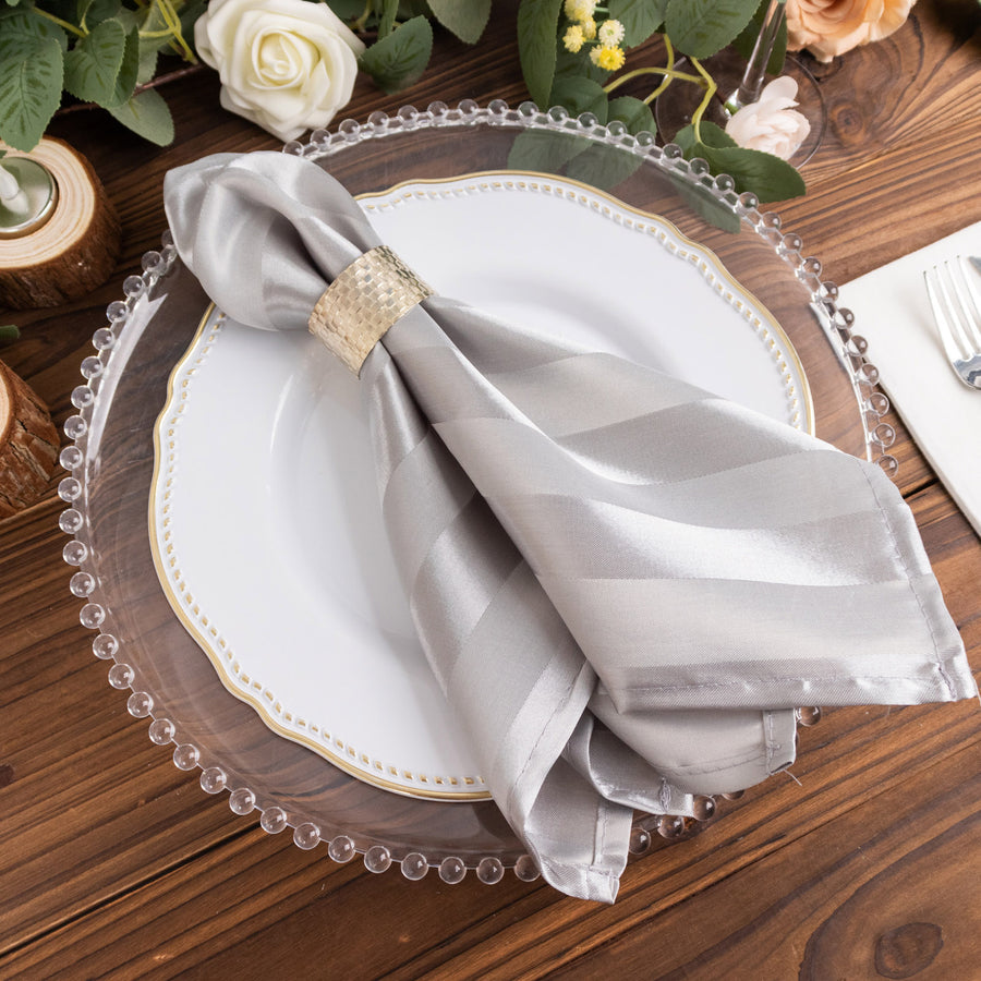 Specialty Table Linen - Satin, Silver Stripe