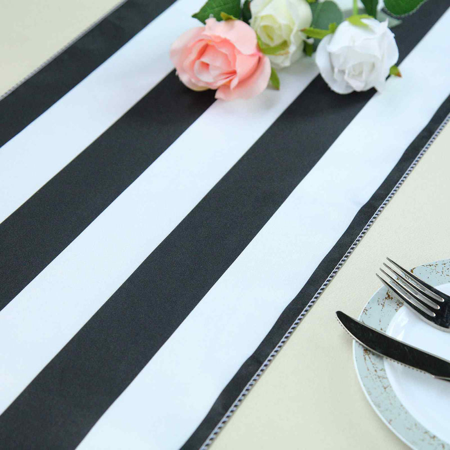 Specialty Table Linen - Satin, Black & White Stripe