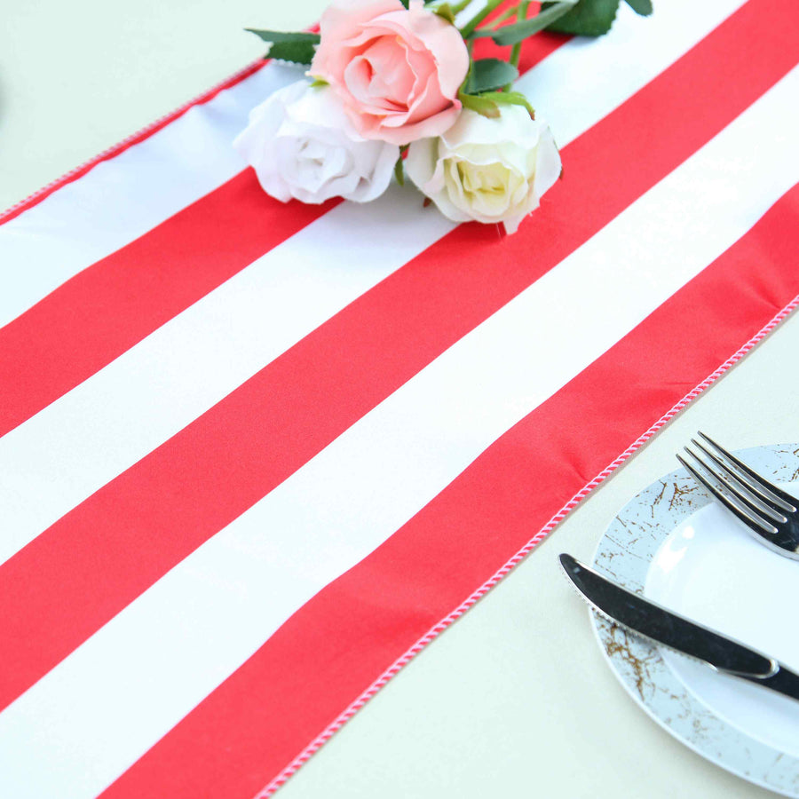 Specialty Table Linen - Satin, Red & White Stripe