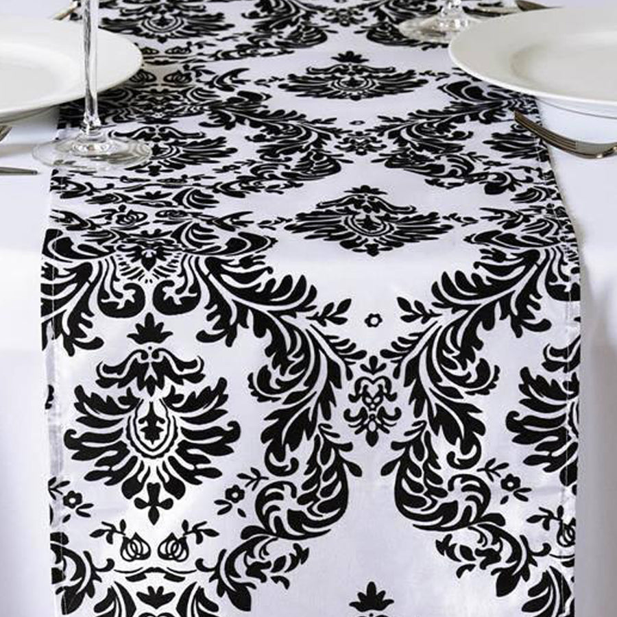 Specialty Table Linen - Velvet Taffeta, Black & White Damask