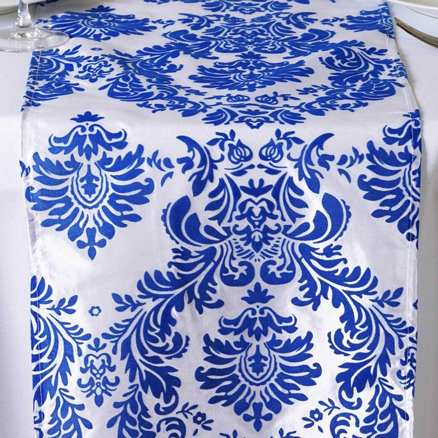 Specialty Table Linen - Velvet Taffeta, Blue & White Damask