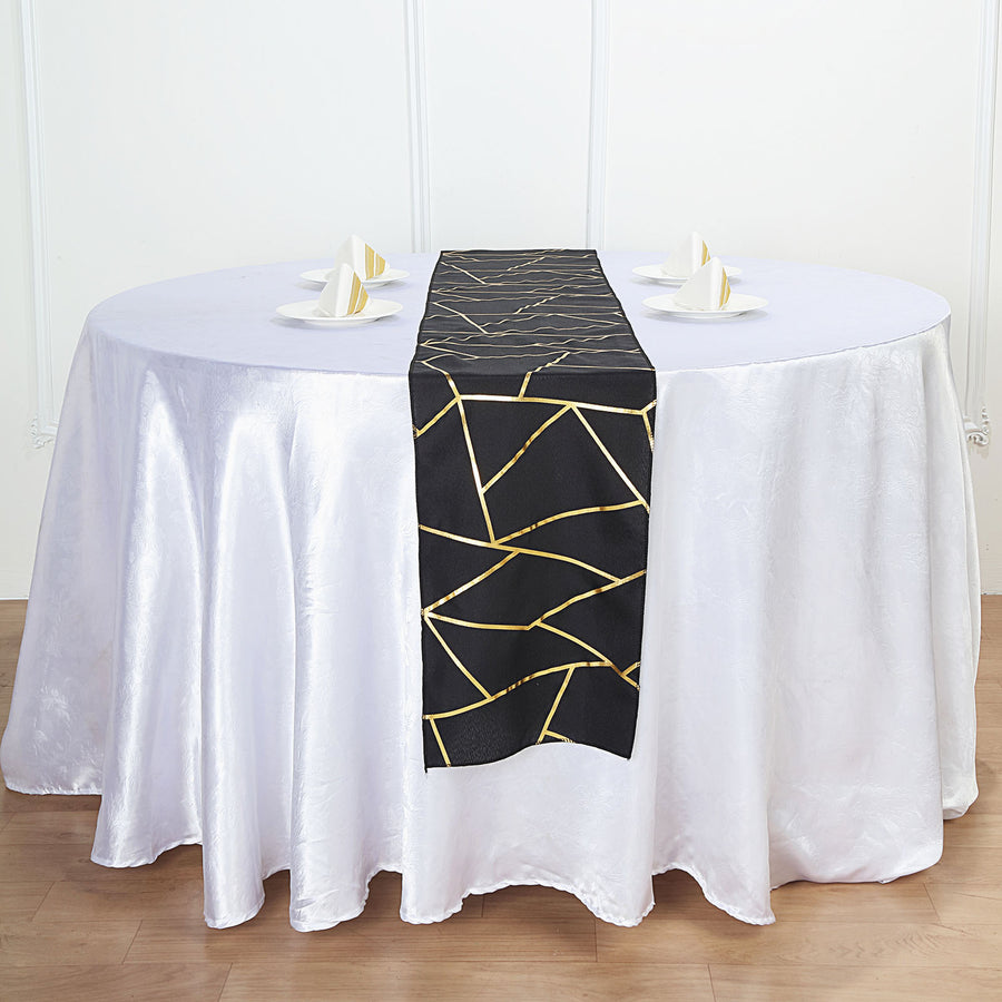 Standard Table Linen - Polyester, Geometric, Black w/ Gold Foil