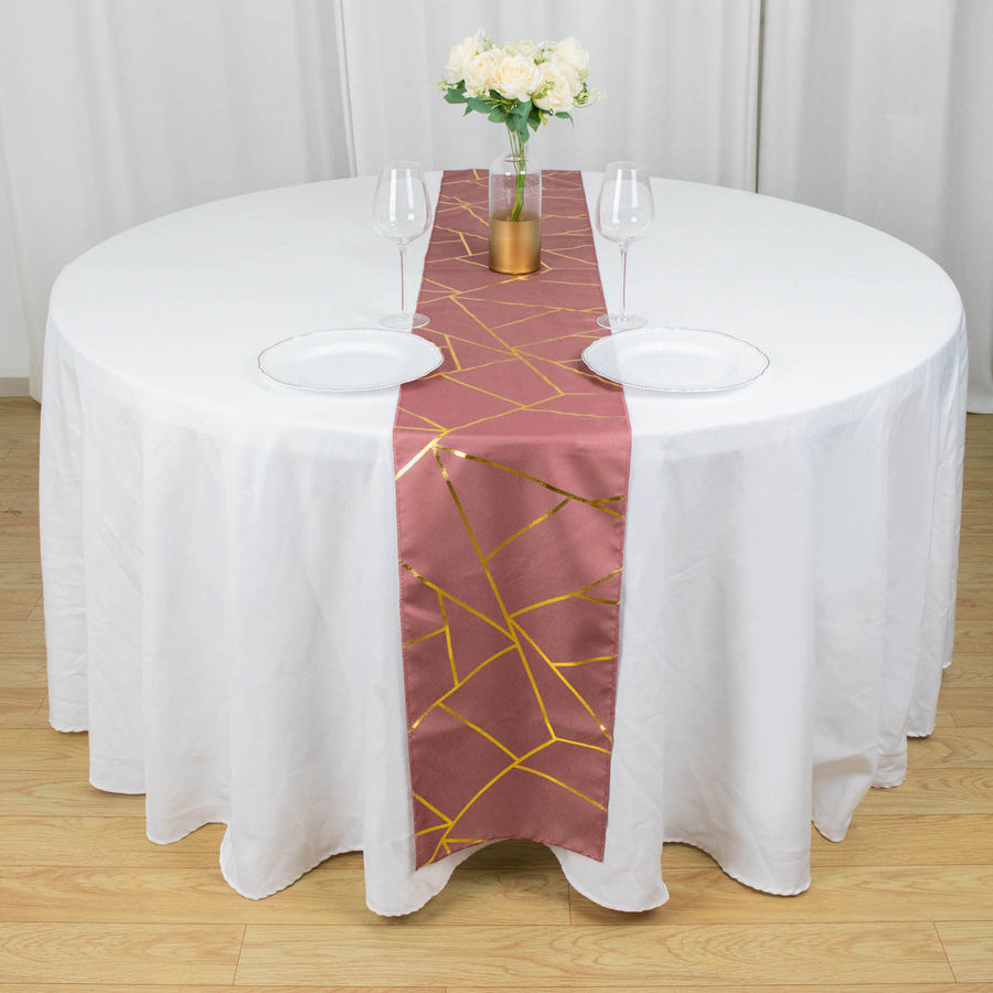 Standard Table Linen - Polyester, Geometric, Cinnamon Rose w/ Gold Foil