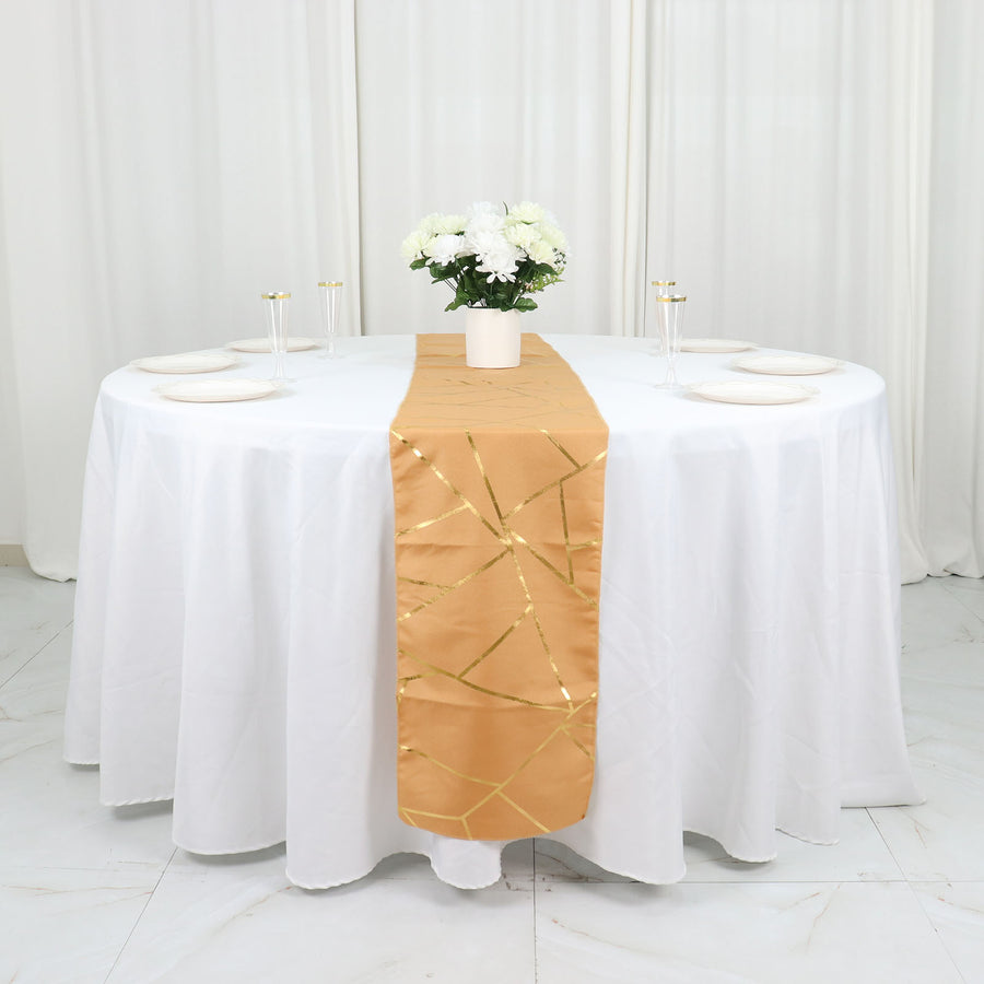 Standard Table Linen - Polyester, Geometric, Gold w/ Gold Foil