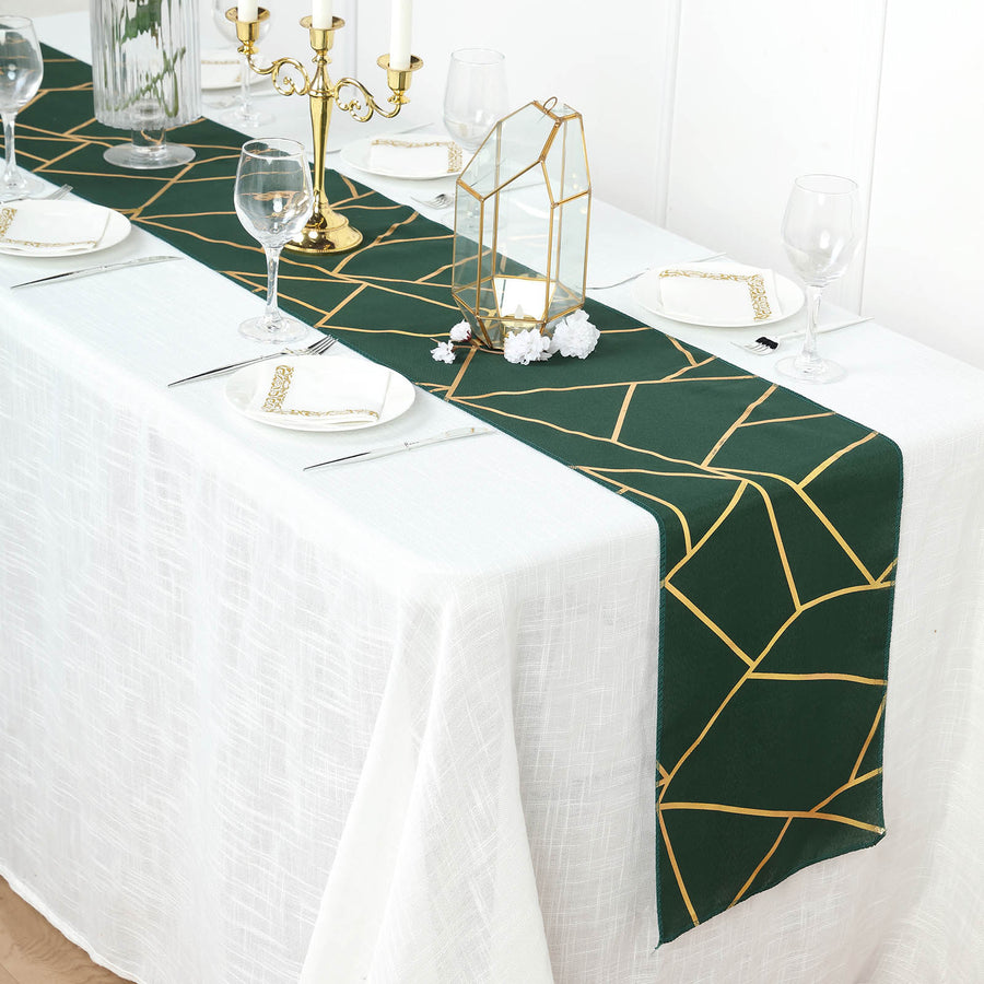 Standard Table Linen - Polyester, Geometric, Emerald Green w/ Gold Foil