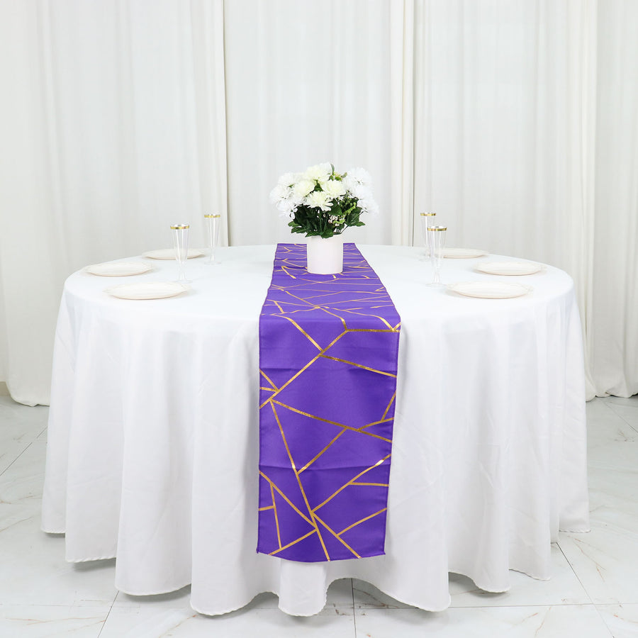 Standard Table Linen - Polyester, Geometric, Royal Purple w/ Gold Foil