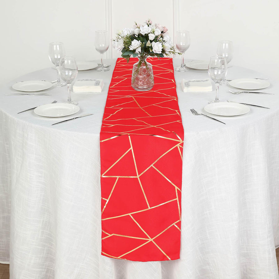 Standard Table Linen - Polyester, Geometric, Red w/ Gold Foil