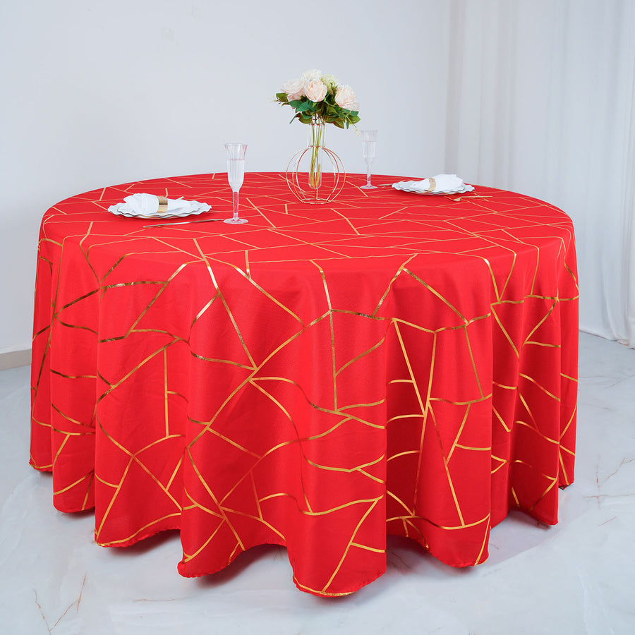 Standard Table Linen - Polyester, Geometric, Red w/ Gold Foil