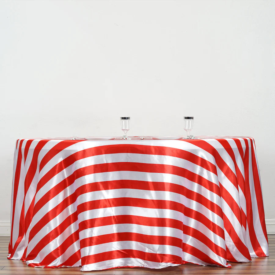 Specialty Table Linen - Satin, Red & White Stripe