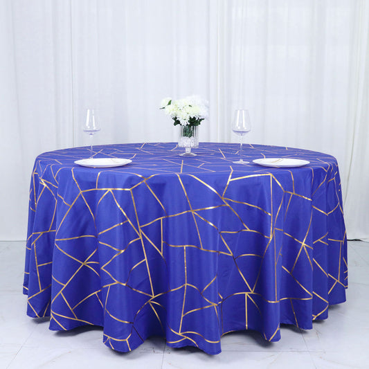 Standard Table Linen - Polyester, Geometric, Royal Blue w/ Gold Foil