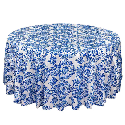 Specialty Table Linen - Velvet Taffeta, Blue & White Damask