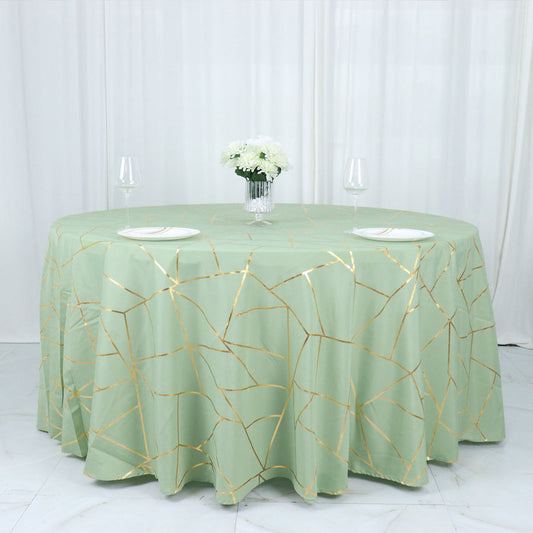 Standard Table Linen - Polyester, Geometric, Sage Green w/ Gold Foil