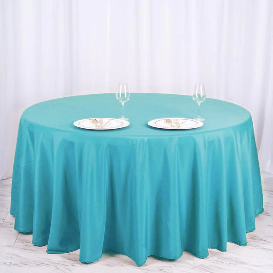 Polyester Table Linen, 120" Round, Turquoise Blue