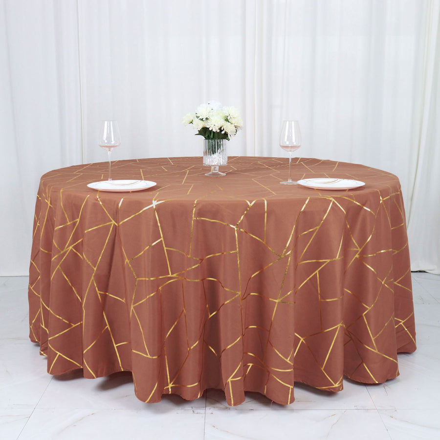 Standard Table Linen - Polyester, Geometric, Terracotta w/ Gold Foil