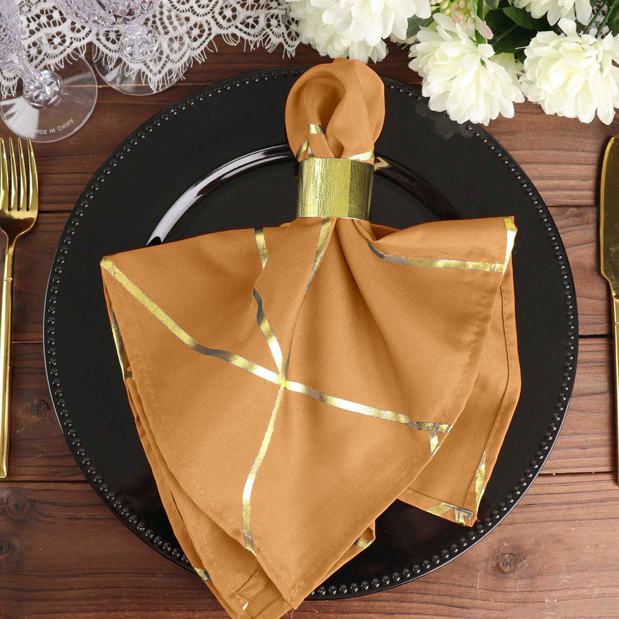 Standard Table Linen - Polyester, Geometric, Gold w/ Gold Foil