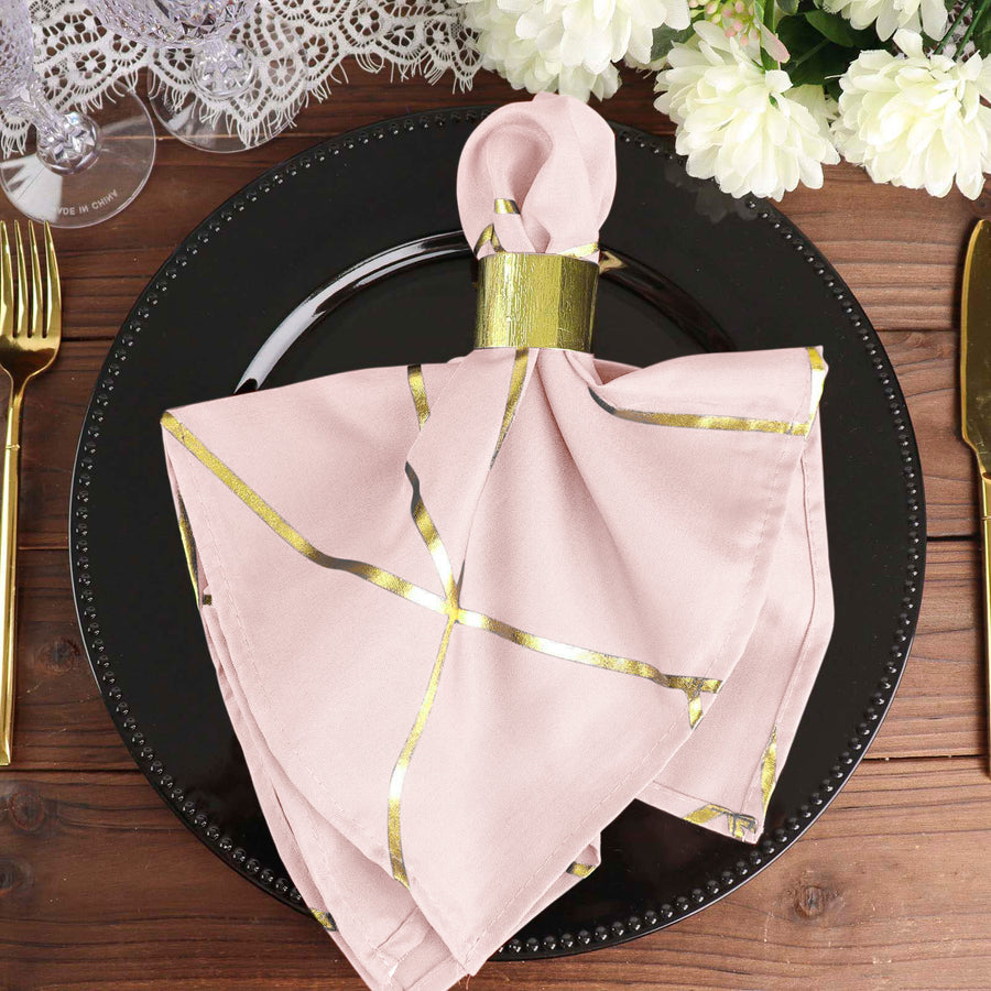 Standard Table Linen - Polyester, Geometric, Blush w/ Gold Foil