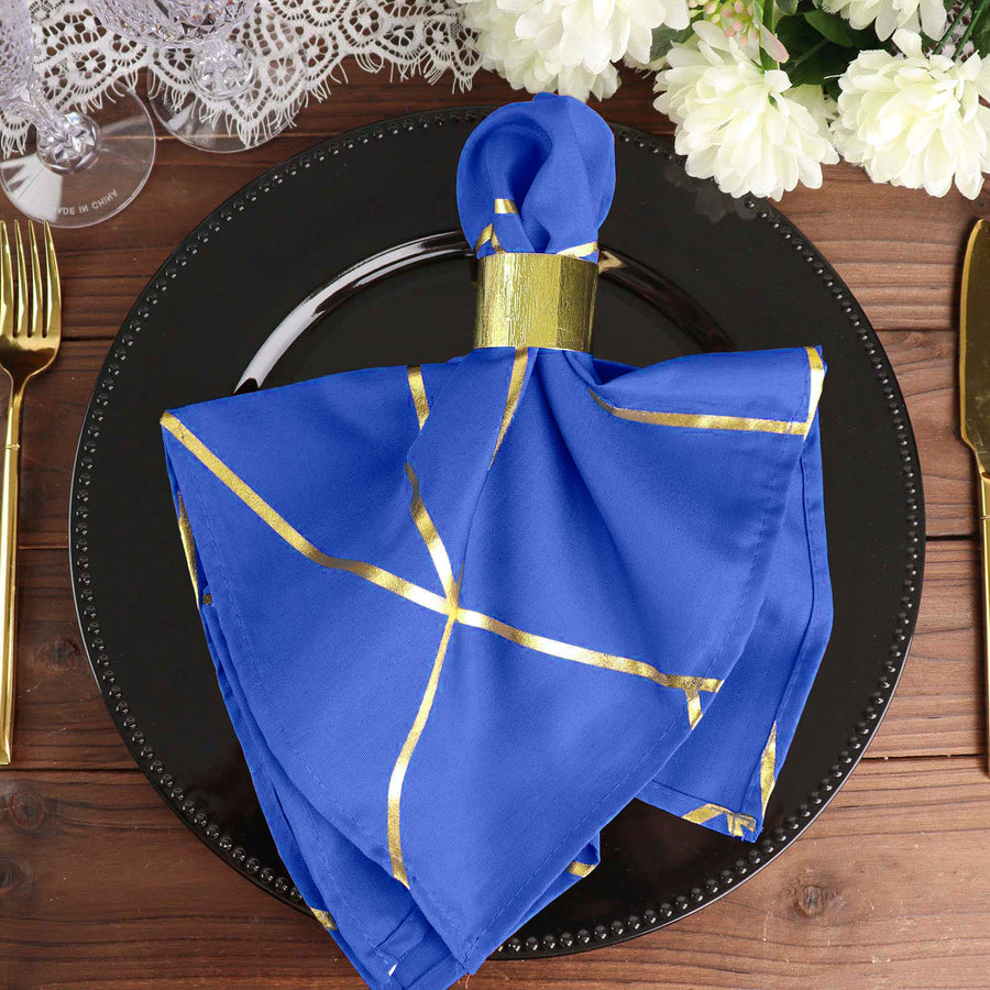 Standard Table Linen - Polyester, Geometric, Royal Blue w/ Gold Foil